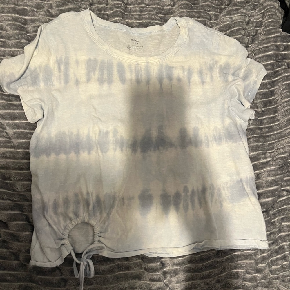 Aerie Blue and White Tie-Dye Tee with Drawstring